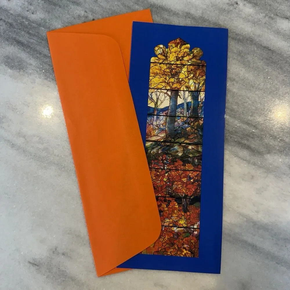 Set Of 10 Vtg Notecards Metro Museum Of Art Blue Stained Glass Autumn Landscape